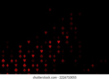 Dark Red vector cover with symbols of gamble. Shining illustration with hearts, spades, clubs, diamonds. Template for business cards of casinos.