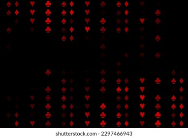 Tapa vectorial roja oscura con símbolos de juego. Esbozo abstracto brillante con símbolos aislados de cartas de juego. Patrón para anuncios de fiestas, eventos en Las Vegas.