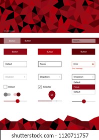 Dark Red vector design ui kit with mosaic. Simple Material Design Kit with colorful mosaic of triangles. This template you can use for websites.