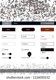Dark Red vector design ui kit with dots. Modern Style guide with colorful gradient circles in its header. This sample is for your website.