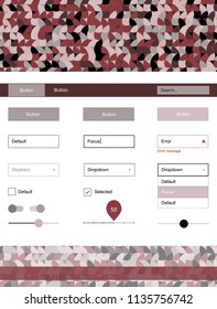 Dark Red vector design ui kit with dots. Modern Style guide with colorful gradient circles in its header. Beautiful layout for websites, landing pages.