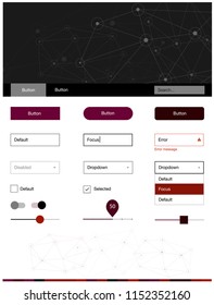 Dark Red vector design ui kit with mosaic, circles. Colorful ui/ux kit with triangles, circles in header. Beautiful layout for websites, landing pages.