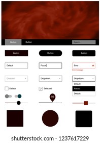 Dark Red vector design ui kit with universe stars. Modern Style guide with colorful gradient sky in its header. This template you can use for landing pages.