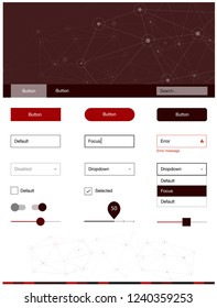 Dark Red vector design ui kit with mosaic, circles. Web ui kit with abstract triangles, circles in its header. Simple colorful design for websites.