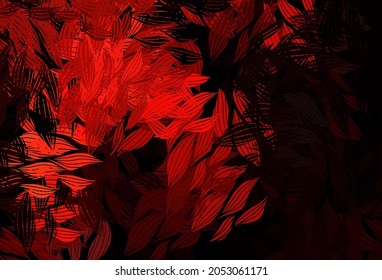 Dark Red vector elegant pattern with leaves. Sketchy doodles with leaves on blurred background. Hand painted design for web, leaflets.