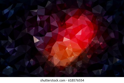 Dark Red vector greeting Card Happy Valentine's Day. Lettering with hearts on the white polygonal background. Colored triangular illustration for your business.