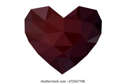Dark Red vector greeting Card Happy Valentine's Day. Lettering with hearts on the white polygonal background. Colored triangular illustration for your business.