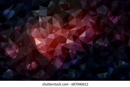 Dark Red vector greeting Card Happy Valentine's Day. Lettering with hearts on the white polygonal background. Colored triangular illustration for your business.