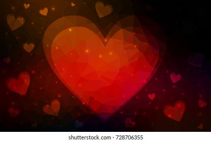 Dark Red vector greeting Card Happy Valentine's Day. Lettering with hearts on the white polygonal background. Colored triangular illustration for your business.