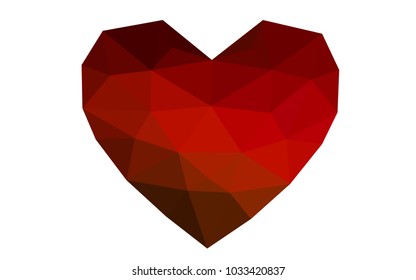 Dark Red vector heart isolated on white background. Geometric rumpled triangular low poly origami style gradient graphic illustration. Polygonal design for your business.