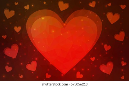 Dark Red vector heart isolated on white background. Geometric rumpled triangular low poly origami style gradient graphic illustration. Polygonal design for your business.