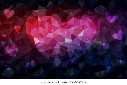 Dark Red vector heart isolated on white background. Geometric rumpled triangular low poly origami style gradient graphic illustration. Polygonal design for your business.