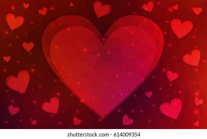 Dark Red vector heart isolated on white background. Geometric rumpled triangular low poly origami style gradient graphic illustration. Polygonal design for your business.
