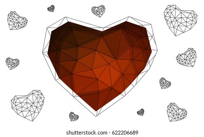 Dark Red vector heart isolated on white background. Geometric rumpled triangular low poly origami style gradient graphic illustration. Polygonal design for your business.