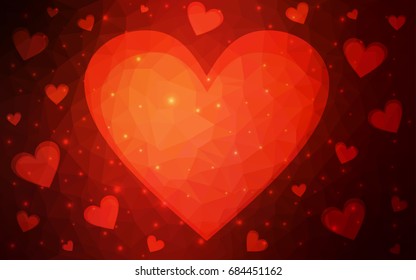 Dark Red vector heart isolated on white background. Geometric rumpled triangular low poly origami style gradient graphic illustration. Polygonal design for your business.