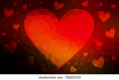 Dark Red vector heart isolated on white background. Geometric rumpled triangular low poly origami style gradient graphic illustration. Polygonal design for your business.