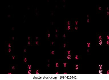 Dark Red vector layout with banking symbols. Shining colored illustration with EUR, JPY, GBP signs. The pattern can be used for financial, investment websites.