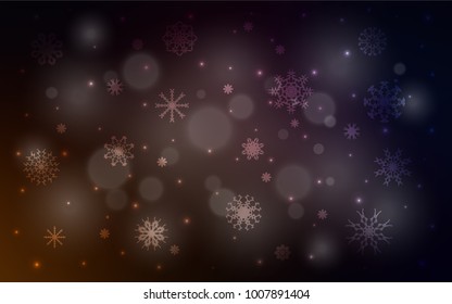 Dark Red vector layout with bright snowflakes. Glitter abstract illustration with crystals of ice. The pattern can be used for new year ad, booklets.