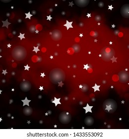 Dark Red vector layout with circles, stars. Glitter abstract illustration with colorful drops, stars. Design for wallpaper, fabric makers.