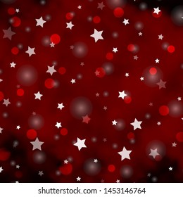 Dark Red vector layout with circles, stars. Abstract design in gradient style with bubbles, stars. Pattern for trendy fabric, wallpapers.