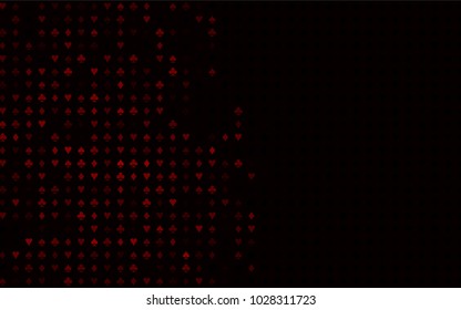 Dark Red vector layout with elements of cards. Glitter abstract sketch with isolated symbols of playing cards. Pattern for leaflets of poker games, events.