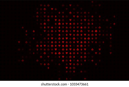 Dark Red vector layout with elements of cards. Glitter abstract sketch with isolated symbols of playing cards. Pattern for ads of parties, events in Vegas.