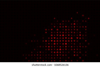 Dark Red vector layout with elements of cards. Shining illustration with hearts, spades, clubs, diamonds. Pattern for leaflets of poker games, events.