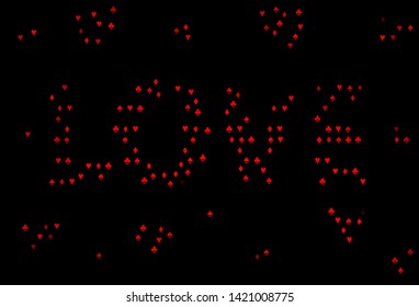 Dark Red vector layout with elements of cards. Glitter abstract sketch with isolated symbols of playing cards. Pattern for leaflets of poker games, events.