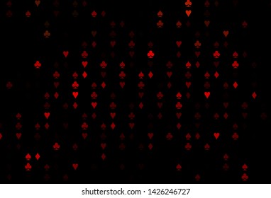 Dark Red vector layout with elements of cards. Glitter abstract sketch with isolated symbols of playing cards. Pattern for ads of parties, events in Vegas.