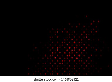 Dark Red vector layout with elements of cards. Colorful gradient with signs of hearts, spades, clubs, diamonds. Pattern for ads of parties, events in Vegas.