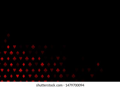 Dark Red vector layout with elements of cards. Colored illustration with hearts, spades, clubs, diamonds. Smart design for your business advert of casinos.