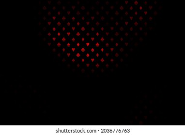 Dark red vector layout with elements of cards. Blurred decorative design of hearts, spades, clubs, diamonds. Pattern for booklets, leaflets of gambling houses.