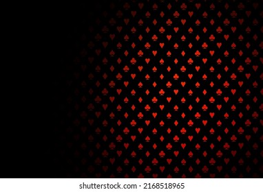 Dark red vector layout with elements of cards. Glitter abstract sketch with isolated symbols of playing cards. Design for ad, poster, banner of gambling websites.