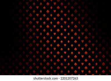 Dark red vector layout with elements of cards. Shining illustration with hearts, spades, clubs, diamonds. Smart design for your business advert of casinos.