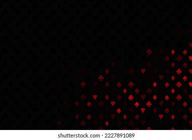Dark red vector layout with elements of cards. Glitter abstract sketch with isolated symbols of playing cards. Design for ad, poster, banner of gambling websites.