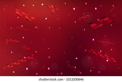 Dark Red vector layout with festival confetti. Modern geometrical abstract illustration with carnival ribbons. The pattern can be used for new year ad, booklets.