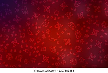 Dark Red vector layout with restaurant food. Blurred decorative design of snacks in doodle style. Pattern for ads of breakfast, lunch, dinner.