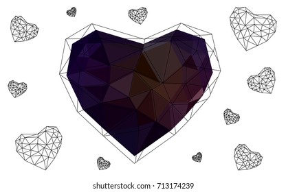 Dark Red vector love background with heart. Paper note. Valentine's greeting polygonal card. Triangular illustration for your business. Stock template for your design.