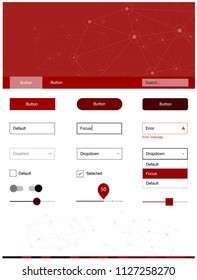 Dark Red vector Material Design Kit with lines, circles. Ui Ux kit with colorful polygonal background in its header. Modern template for your landing page.