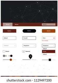 Dark Red vector Material Design Kit with lines, circles. Web ui kit with abstract triangles, circles in its header. Simple colorful design for websites.