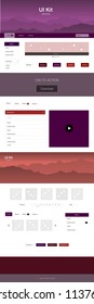 Dark Red vector Material Design Kit with hills. Web ui kit with abstract gradient hills in its header. Template for landing pages of leisure.
