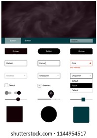 Dark Red vector Material Design Kit with stars. Modern Style guide with colorful gradient sky in its header. This sample is for your landing page.