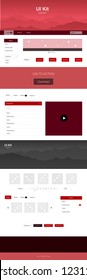 Dark Red vector Material Design Kit with hills. Beautiful ui ux kit with colorful mountains in its header. Beautiful layout for websites, landing pages.