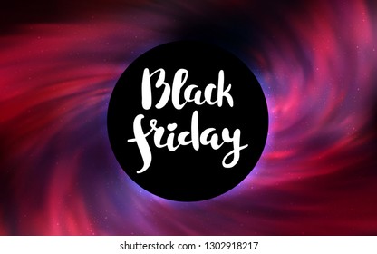 Dark Red vector pattern with a black hole, stars. Abstract illustration with glitter colorful cosmic stars. Backdrop for ads, leaflets of Black Friday.