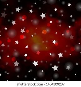 Dark Red vector pattern with circles, stars. Colorful illustration with gradient dots, stars. Design for wallpaper, fabric makers.