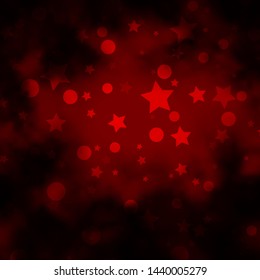 Dark Red vector pattern with circles, stars. Glitter abstract illustration with colorful drops, stars. Pattern for design of fabric, wallpapers.