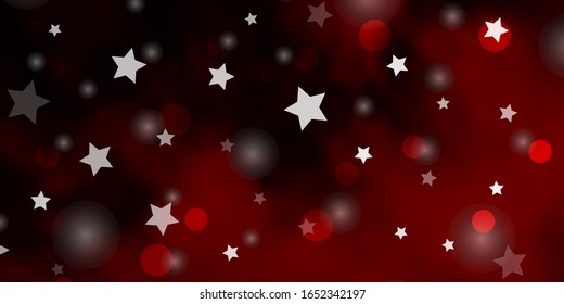Dark Red vector pattern with circles, stars. Illustration with set of colorful abstract spheres, stars. Design for wallpaper, fabric makers.