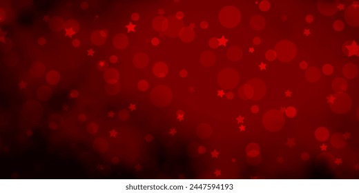 Dark Red vector pattern with circles, stars. Illustration with set of colorful abstract spheres, stars. Pattern for design of fabric, wallpapers.