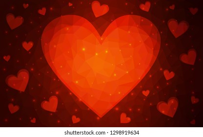 Dark Red vector  pattern with colorful hearts. Decorative shining illustration with hearts on abstract template. Pattern for valentine's ad, booklets.
