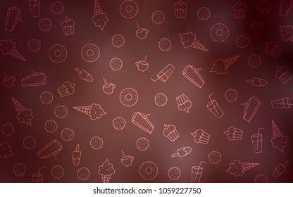 Dark Red vector pattern with delicious cookies. Blurred decorative design of desserts in doodle style. Pattern for ad, booklets, leaflets of restaurants.